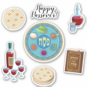 Adesivo Símbolos de Seder de Primavera de Passover Feliz