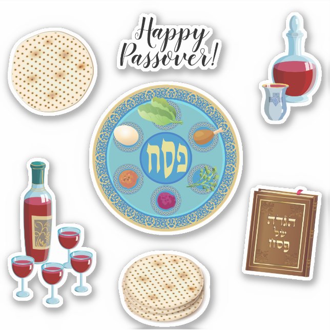 Adesivo Símbolos de Seder de Primavera de Passover Feliz (Frente)