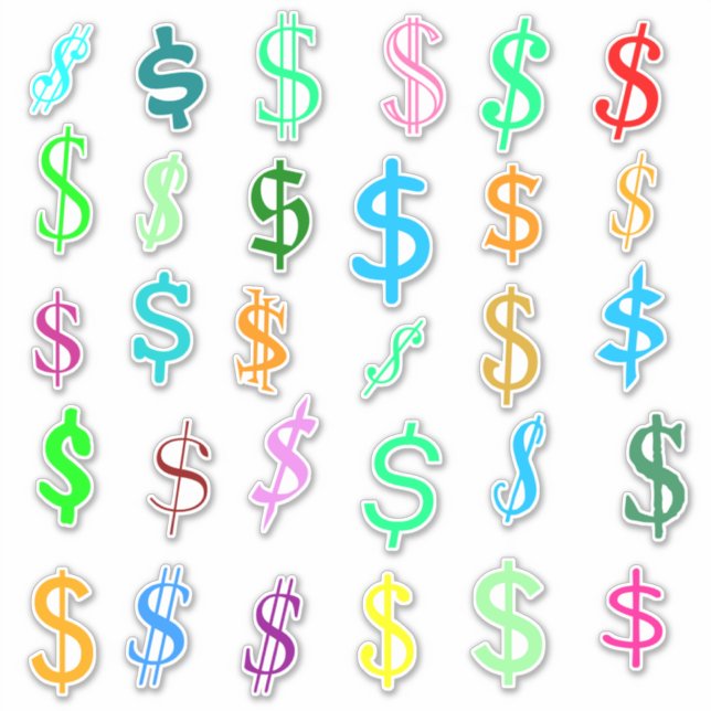 Adesivo Símbolos de Sinal de Dólar Divertido ($) (Frente)