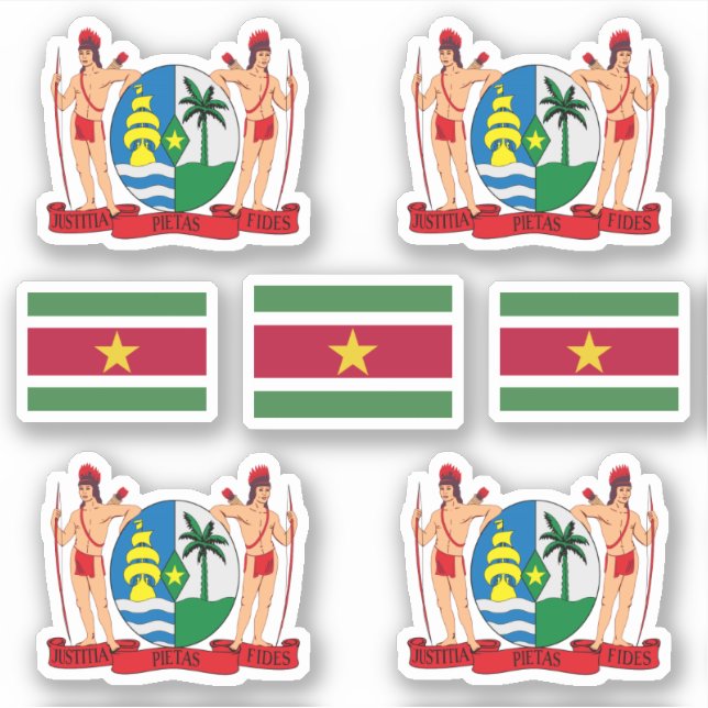 Adesivo Símbolos do Estado do Suriname / casaco de armas e (Frente)
