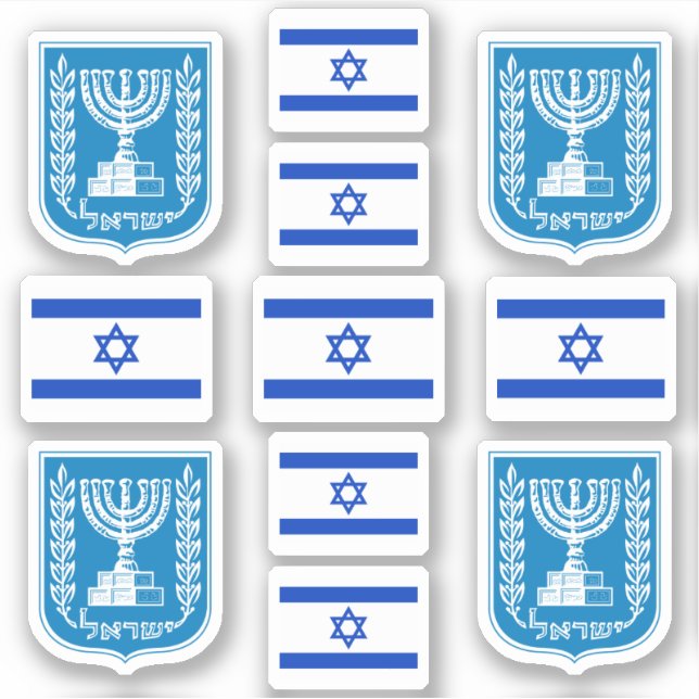 Adesivo Símbolos nacionais israelitas/emblema e bandeira (Frente)