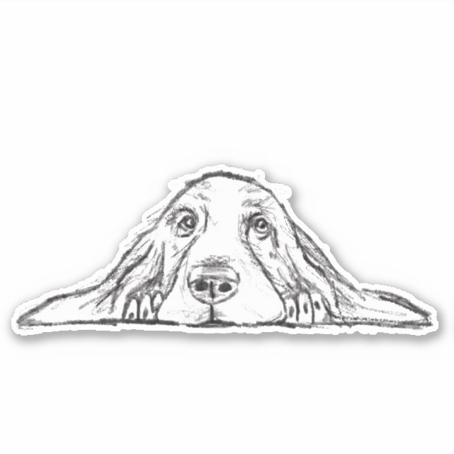 adesivo simples de basset hound desenhado à mão em (Frente)