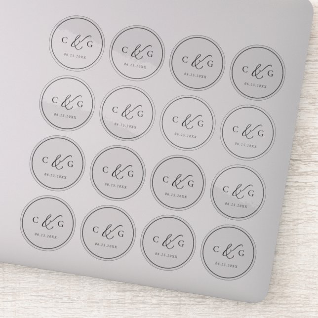 Adesivo Simples Elegante Monograma Moderno Casamento Trans (Detalhe)