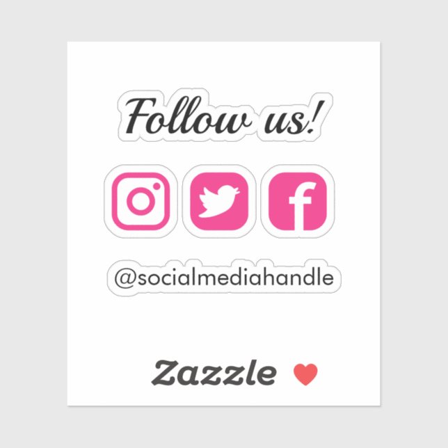Adesivo Simples Siga-Nos Ícones De Mídia Social Rosa Quent (Folha)