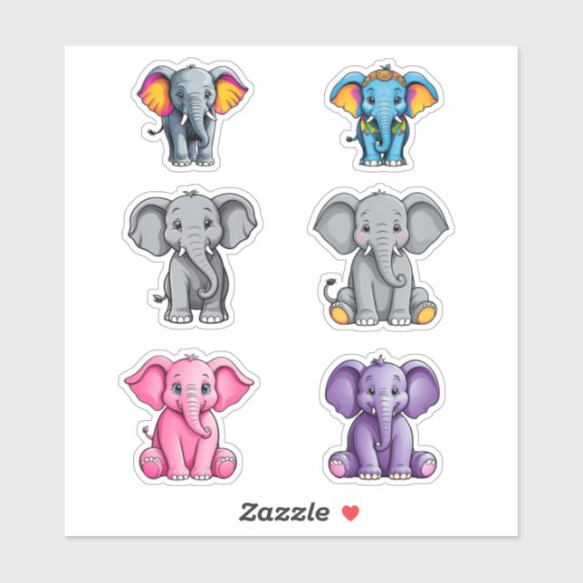 Adesivo Six Cute Baby Elephants (Folha)