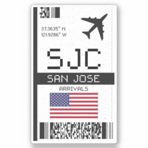 Adesivo SJC San Jose - Passagem de embarque - Aeroporto da