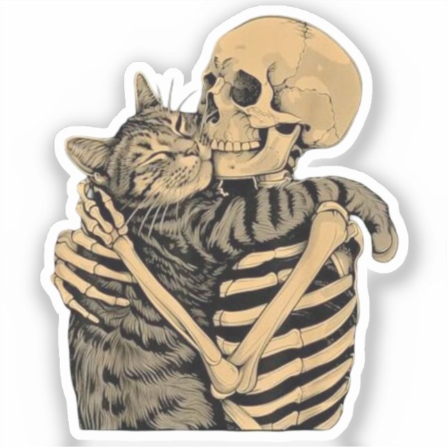 Adesivo  Skeleton Hugging Cat – Cute Gothic Cat Lover Gift (Frente)