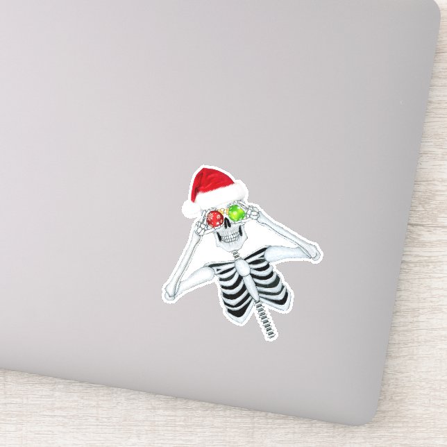 Adesivo Skeleton Vestindo Enfeites de natal de Santa Hat (Detalhe)
