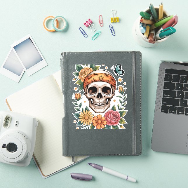 Adesivo Skull Floral Halloween Spooky (Capa para iPad)