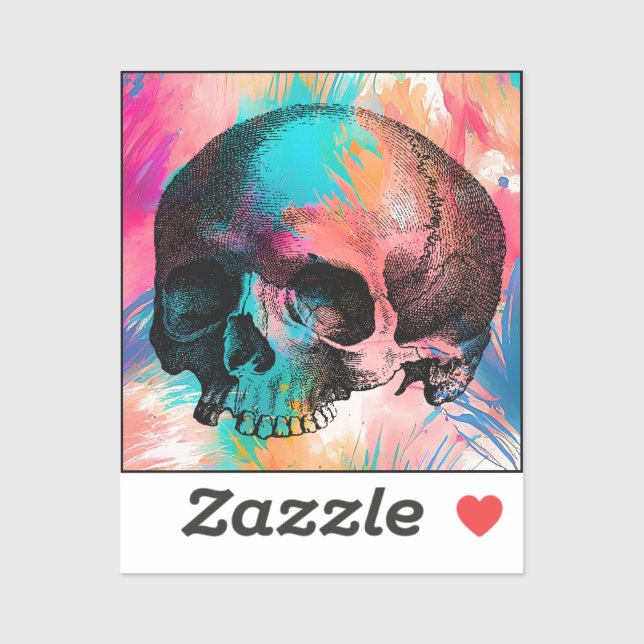 Adesivo Skull Sketch Com Fundo Colorido (Folha)