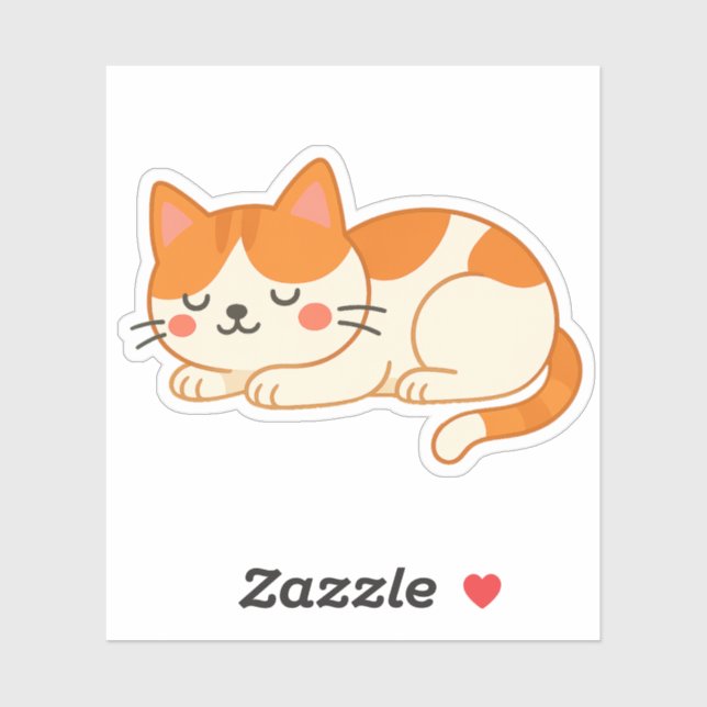 Adesivo Sleeping Orange and White Cat – Cute Cartoon Style (Folha)