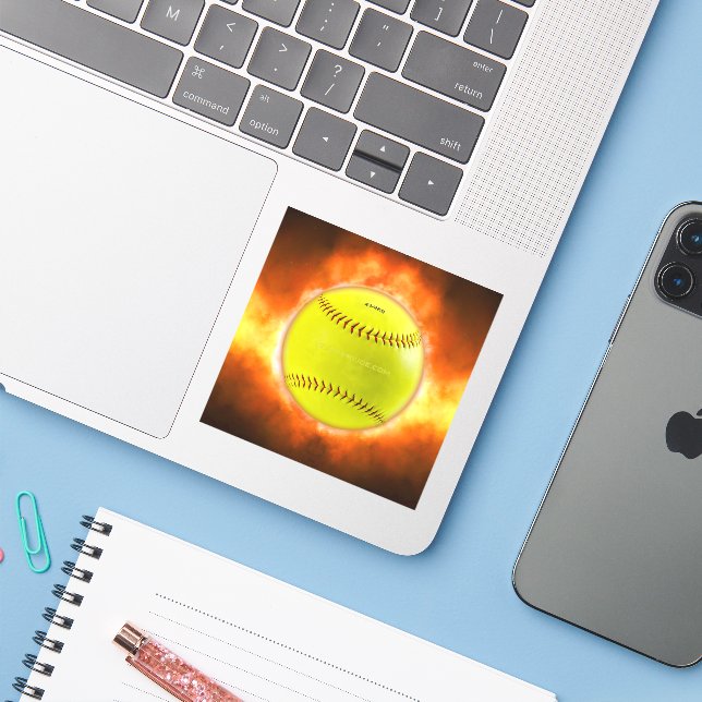 Adesivo SlipperyJoe's artistic Softball on fire gay gifts  (Notebook com iPhone)