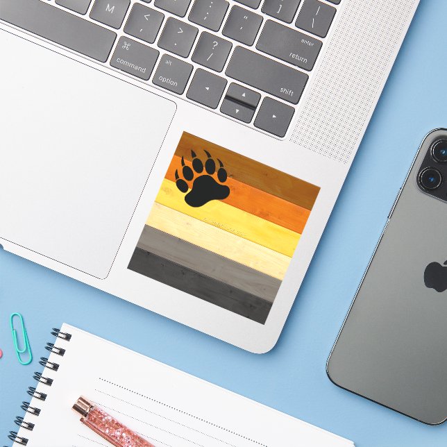 Adesivo SlipperyJoe's Bear Pride sinaliza textura de madei (Notebook com iPhone)