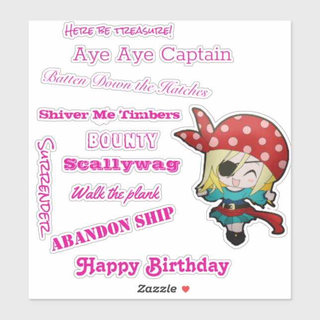 Adesivo Slogan da Engraçado Pirate Girl (Folha)