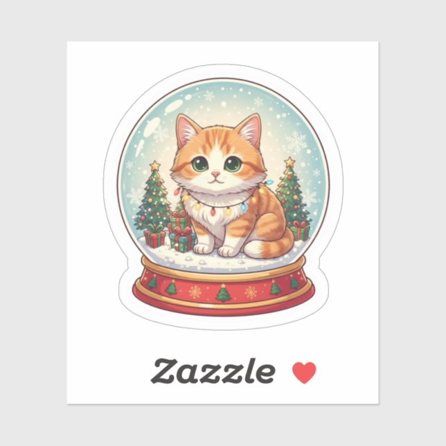 Adesivo Snow Globe Cat Magical Christmas Winter Sticker (Folha)