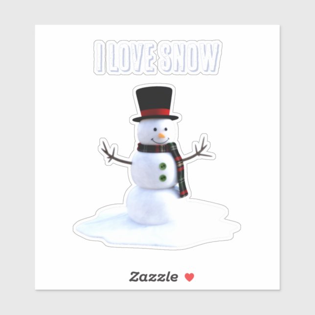 Adesivo Snowman with hat and scarf. I Love Snow (Folha)
