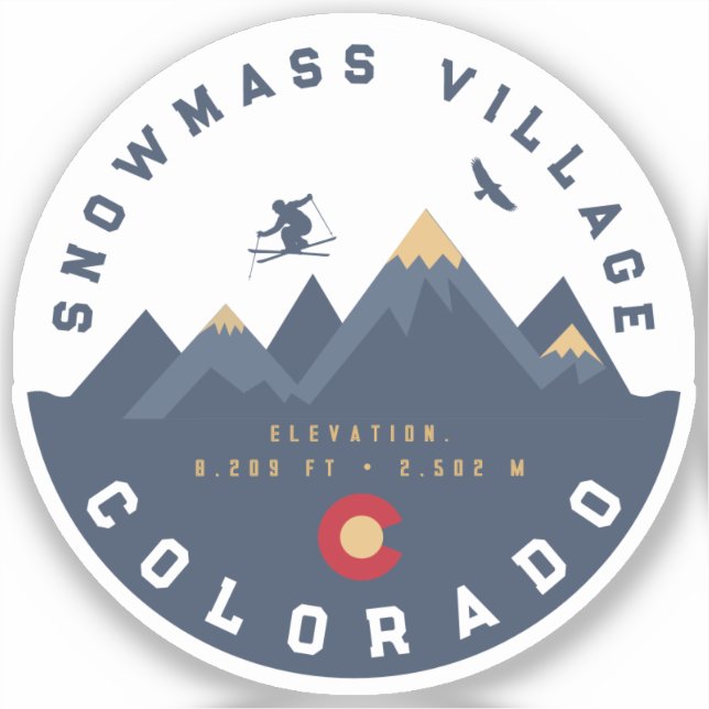 Adesivo Snowmass Colorado Flag Retro Sunset Ski Souvenirs (Frente)