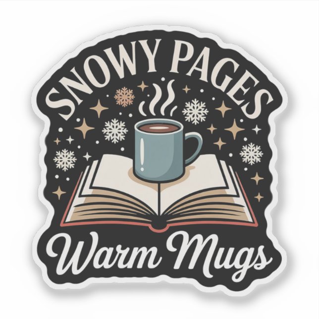 Adesivo Snowy Pages Warm Mugs – Cozy Holiday Reading (Frente)