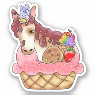 Adesivo Sobremesa de Cupcake com cavalos e coelhos
