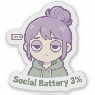Adesivo Social Battery 3% Cute Aesthetic Sticker