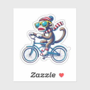 Adesivo Sock Monkey Riding Bike