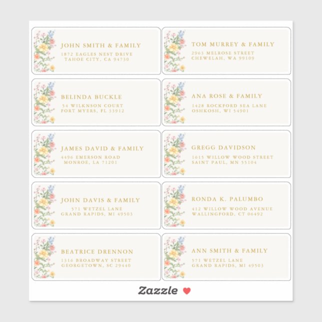 Adesivo Soft Pastel Ornate Spring Gold Guest Name Address (Folha)