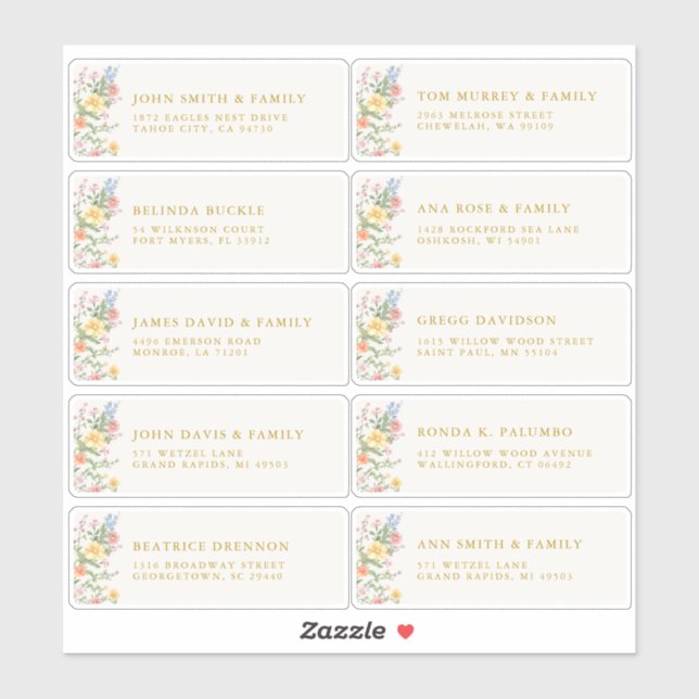 Adesivo Soft Pastel Ornate Spring Gold Guest Name Address (Folha)