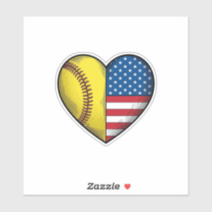 Adesivo Softbol EUA Bandeira Coração Design Vetorial Vinta