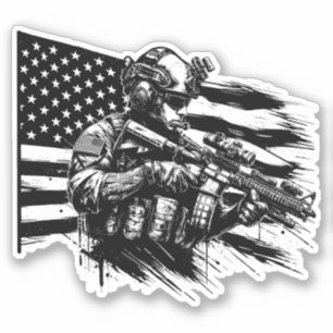 Adesivo Soldado Militar Americano Bandeira Arte Patriótica