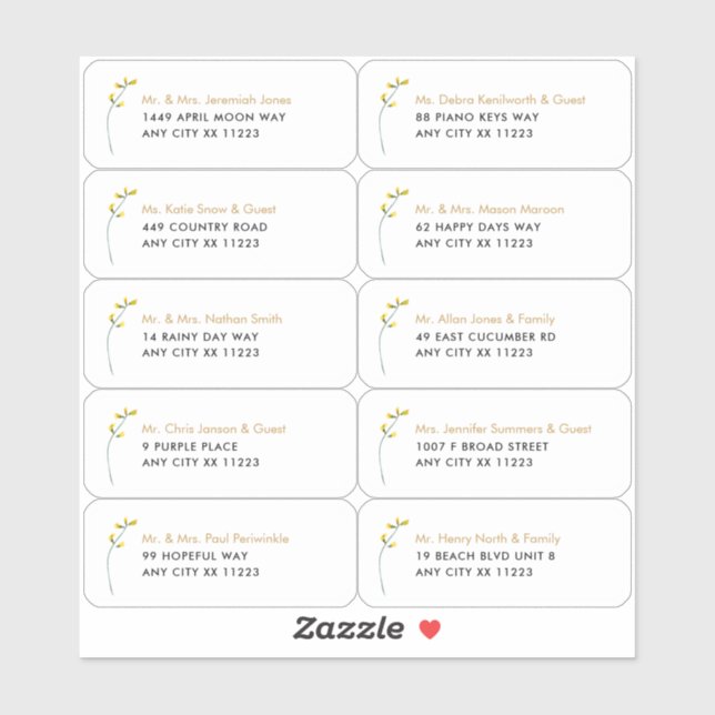 Adesivo Solteiro Wildflower Name Endereço de Convidado par (Folha)