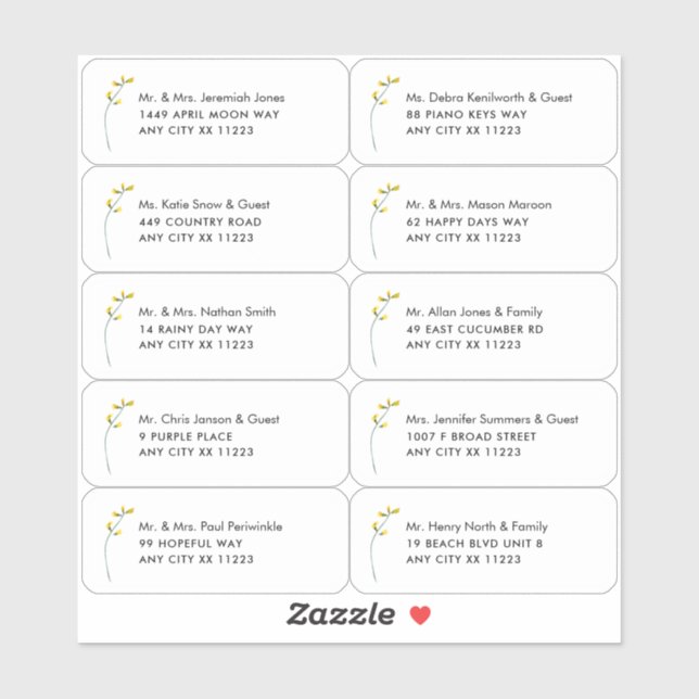 Adesivo Solteiro Wildflower Name Weding Guest Address Stic (Folha)