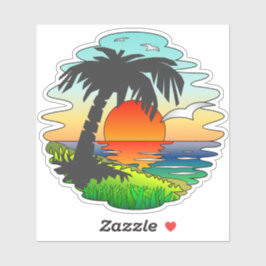Adesivo Sonhando com Paraíso Tropical Sunset, Praia Exótic