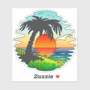 Adesivo Sonhando com Paraíso Tropical Sunset, Praia Exótic