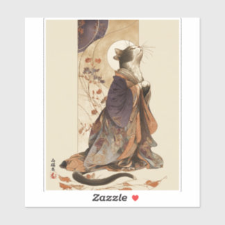 Adesivo "Sonho de Outono" Gato Japonês em Quimono Arte