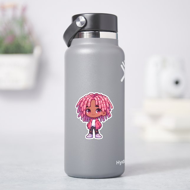 Adesivo Sonho Leve: Pink Dreads Anime Boy (HidroFlask)