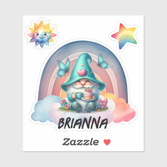 Adesivo Sonhos do Rainbow Gnomo, Cloud Sticker Personalizá (Folha)