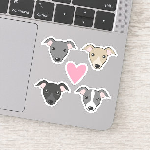 Adesivo Soro de galgos italianos Iggy Coração Rosa Quadr
