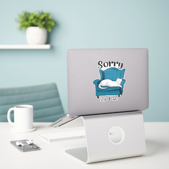 Adesivo Sorry Got Plans Funny Cat Lover Gift  (Laptop na mesa)
