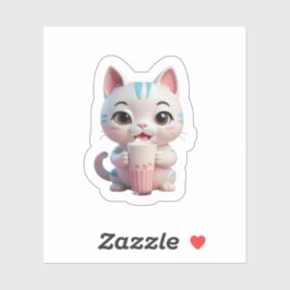 Adesivo sorvete comendo gato-pequeno