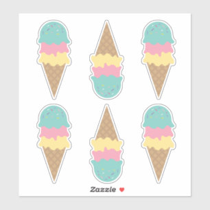 Adesivo Sorvete Retro Cones Teal Vanilla Rosa