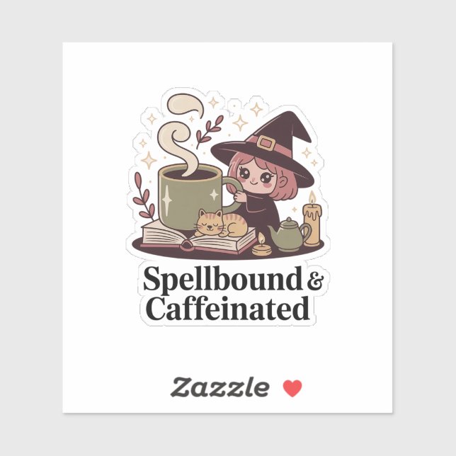 Adesivo Spellbound & Caffeined — Cozy Witch Tea (Folha)
