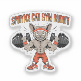 Adesivo Sphynx Cat Gym Buddy Cartoon Fitness Art