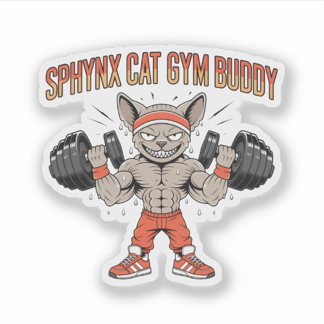 Adesivo Sphynx Cat Gym Buddy Cartoon Fitness Art (Frente)