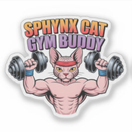 Adesivo Sphynx Cat Gym Buddy Muscular Cartoon