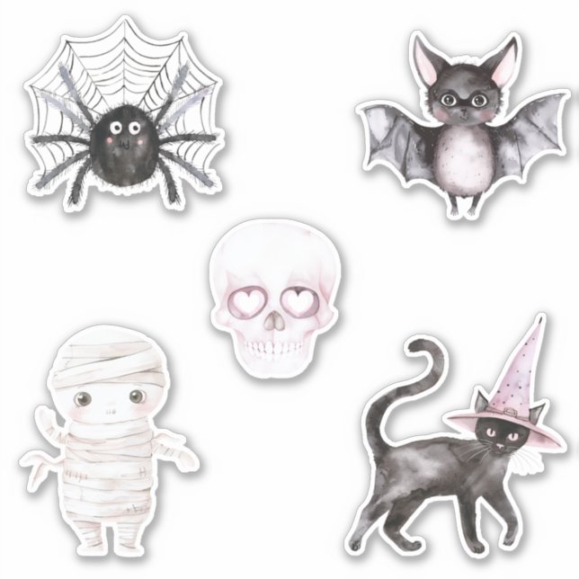 Adesivo Spider Skull Bat Cat Mummy Halloween (Frente)