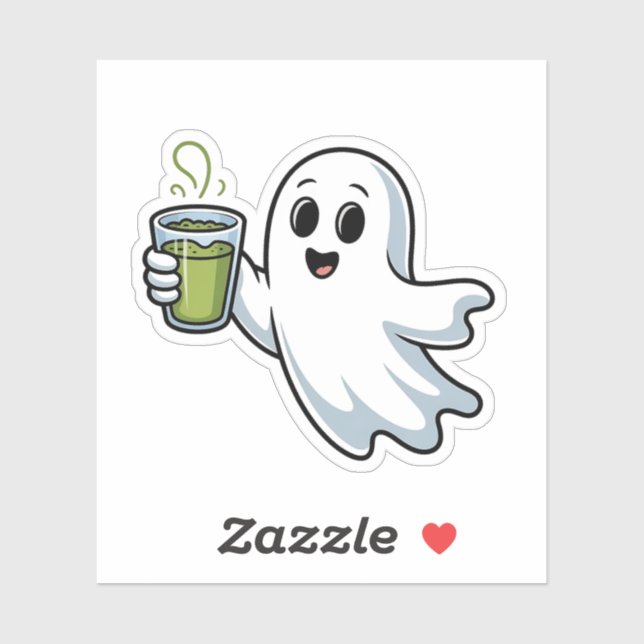Adesivo Spooky Halloween Ghost Holding Matcha (Folha)