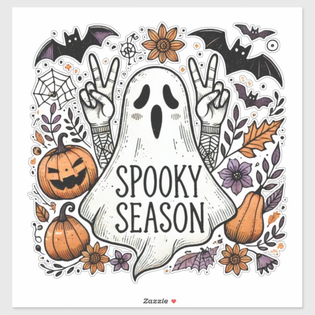 Adesivo Spooky Season – Peace-Loving Ghost & Autumn Icons  (Folha)