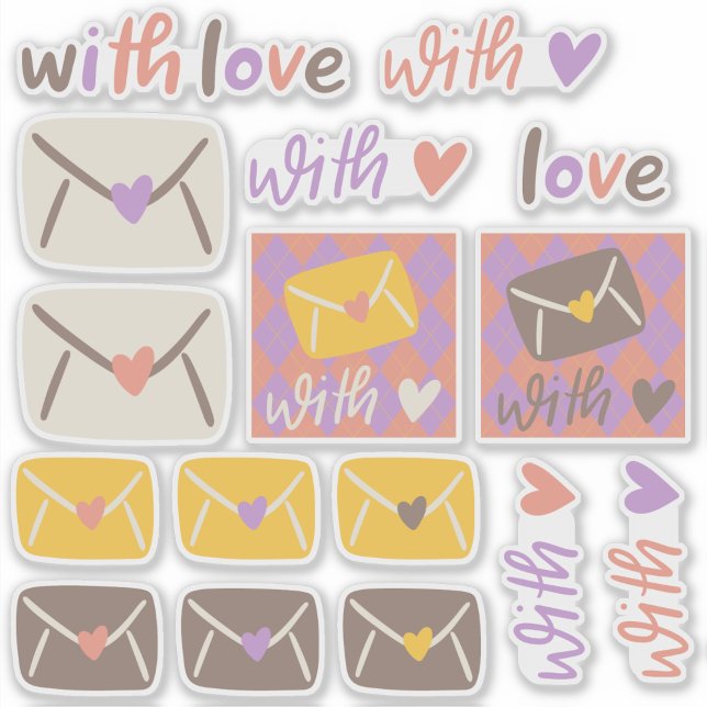Adesivo Spring With Love Envelopes and Hearts (Send your letters, cards, and notes to a pen pal with extra love with this sticker collection.)