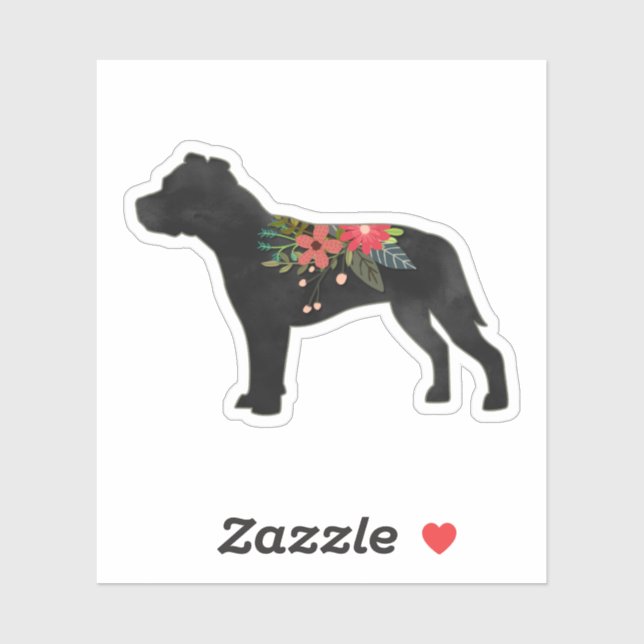 Adesivo Staffie Dog Breed Boho Floral Silhouette (Folha)