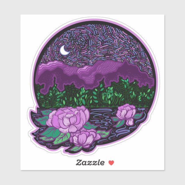 Adesivo Starry Moonlit Night on a Lake Sticker (Folha)